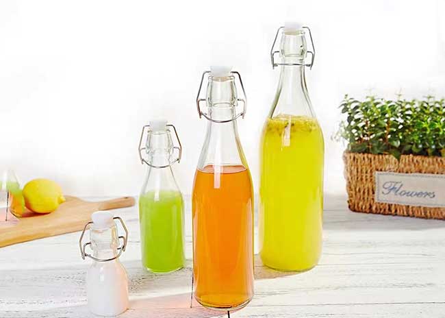 Food Safety 500ml Swing Top Square Glass Bottles For Milk, Juice, Beverage