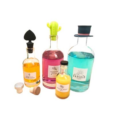 Wholesale clear 750ml glass cork wine bottles with decorative stopper