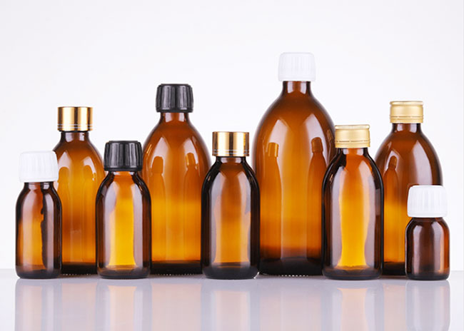 Small 150ml amber boston round glass syrup bottles