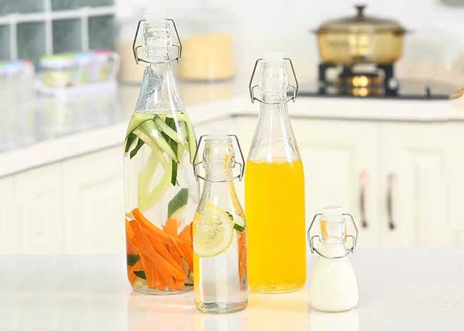 Food Safety 500ml Swing Top Square Glass Bottles For Milk, Juice, Beverage