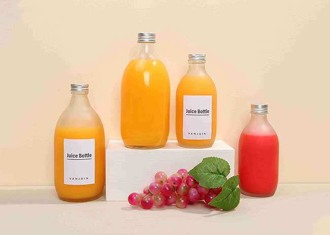 Frosted food grade 500ml glass juice bottles with aluminum caps
