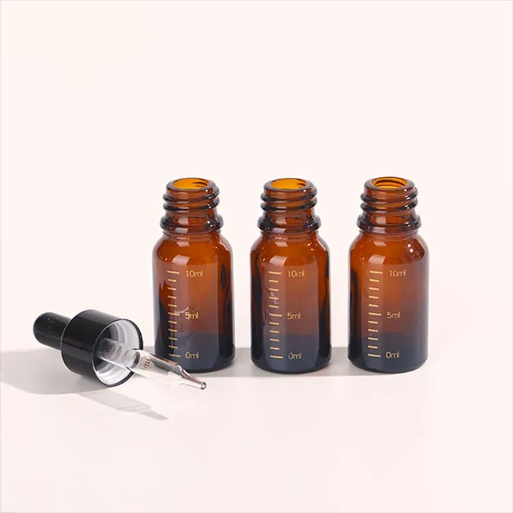 Wholesale 10ml amber glass massage oil bottles with scale for spa