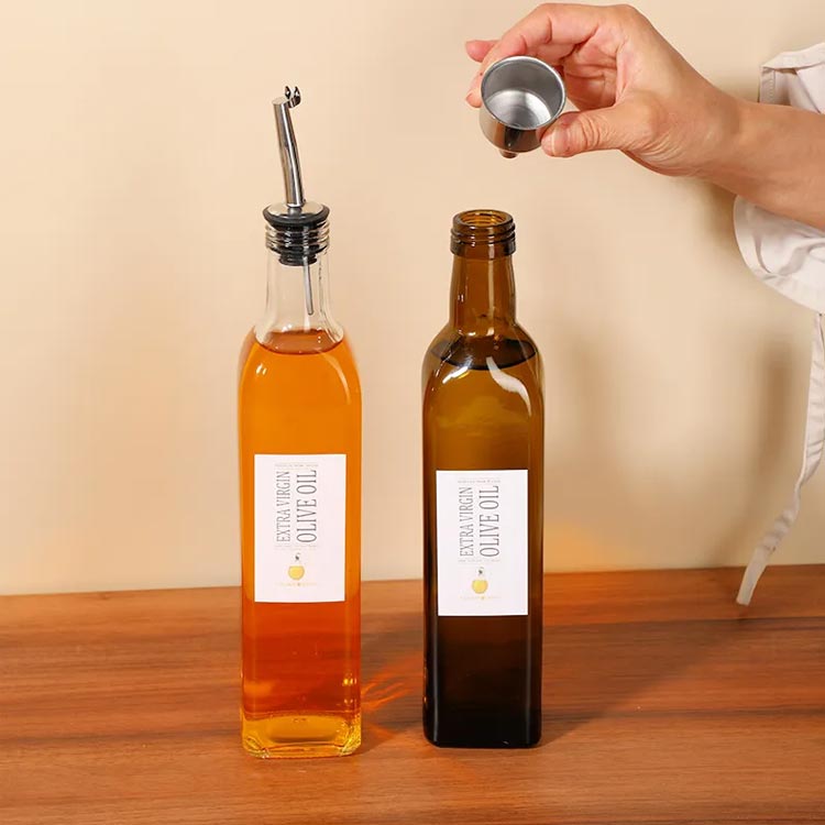 Best price reused 500ml glass oil and vinegar bottles with spout and funnel