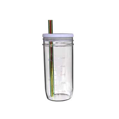 Wide mouth reusable drinking glasses 16oz glass smoothie cups with lids and straws