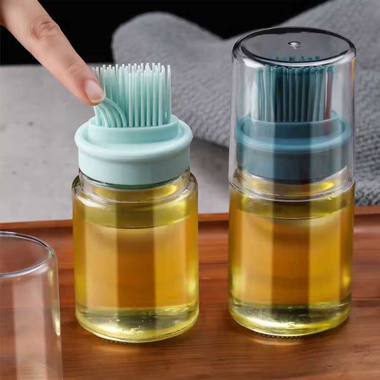 Best 150ml cooking oil dispenser glass kitchen olive oil bottle with silicone brush for cooking bbq