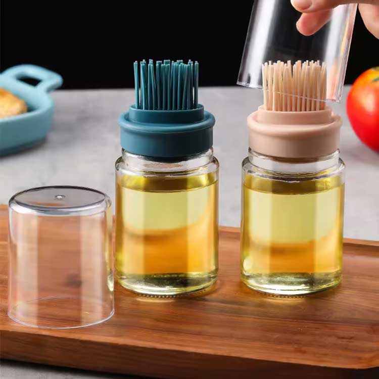 Best 150ml cooking oil dispenser glass kitchen olive oil bottle with silicone brush for cooking bbq