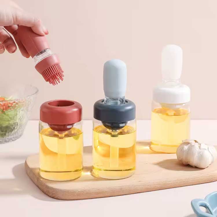 Food grade silicone dropper measuring olive oil vinegar container dispenser glass oil drizzle bottle for kitchen cooking barbecue