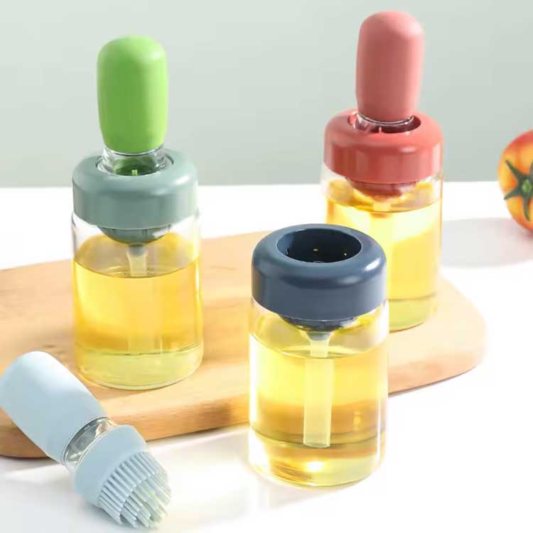 Food grade silicone dropper measuring olive oil vinegar container dispenser glass oil drizzle bottle for kitchen cooking barbecue