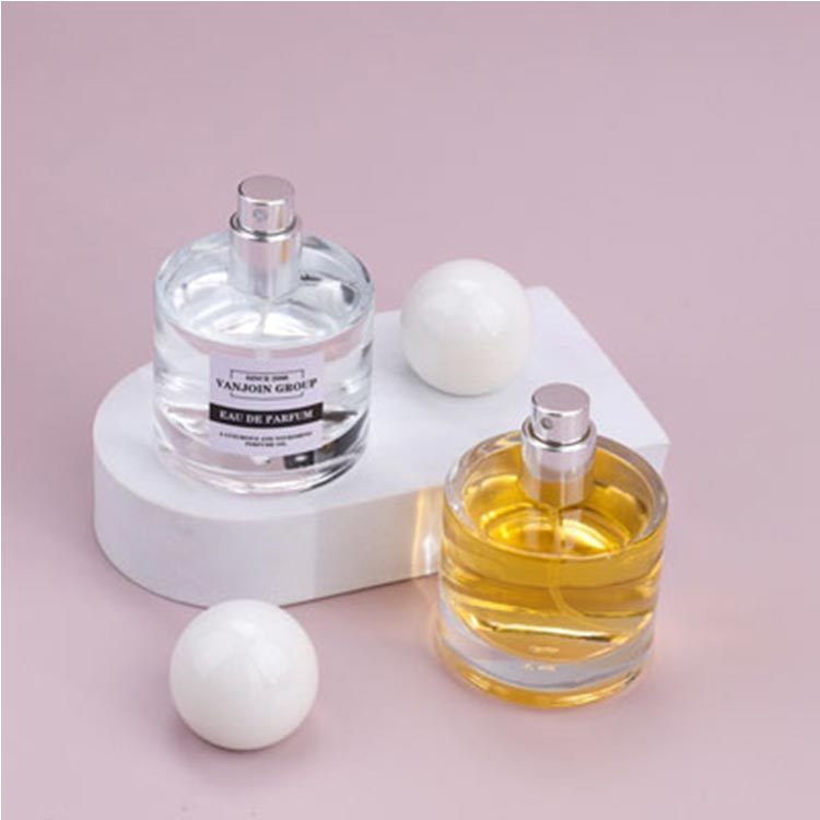 Wholesale refillable 50ml glass transparent perfume bottle with ball cap