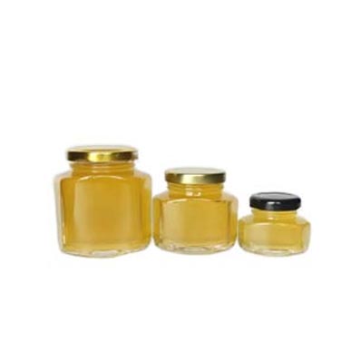Wholesale clear 100ml glass hexagon honey jars with gold lids bulk