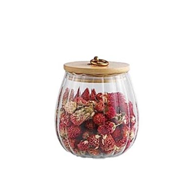 High borosilicate clear 700ml glass cereal jars with airtight wood lids