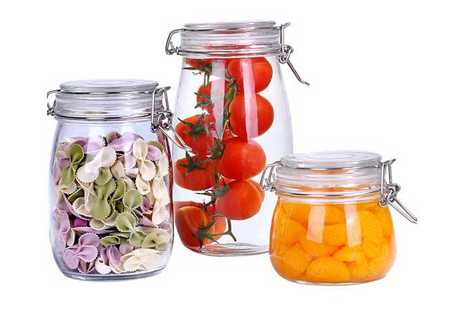2100ml clear airtight round glass jars with clamp lids for food storage