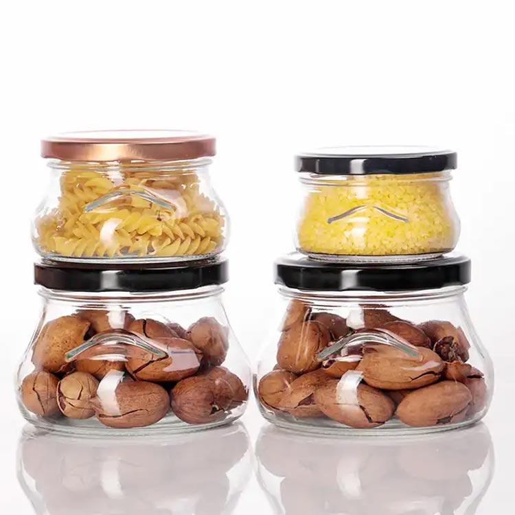 Custom size wide mouth leak-proof clear glass tureen canning jars with gold lids for kitchen