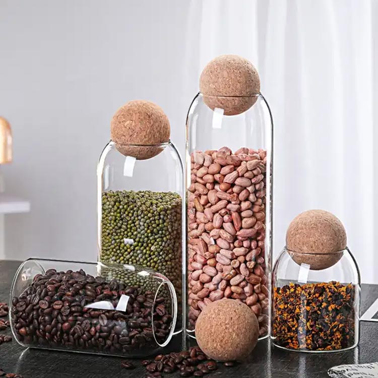 Custom sizes and shapes clear 500ml glass coffee bean jars with ball corked lids