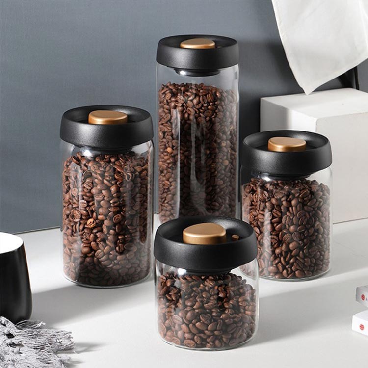 Wide mouth clear round 500ml airtight glass coffee jar with vacuum lid