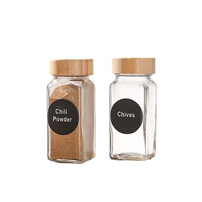 Custom label small 120ml square glass herb jars with bamboo lids