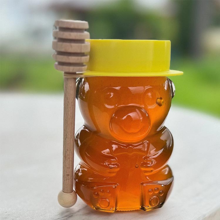 Wholesale clear 8oz glass bear honey jar with dipper