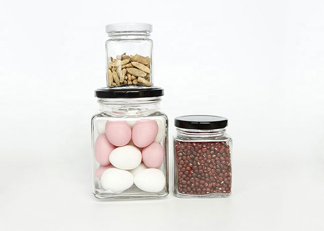 360 square glass food jar with metal cap wholesale