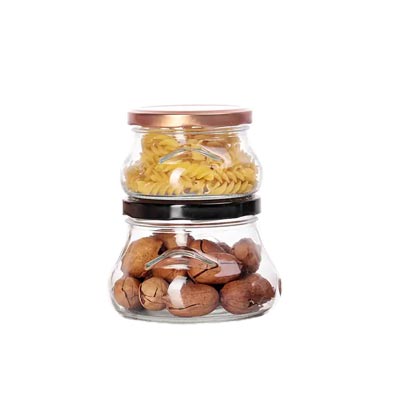 Custom size wide mouth leak-proof clear glass tureen canning jars with gold lids for kitchen