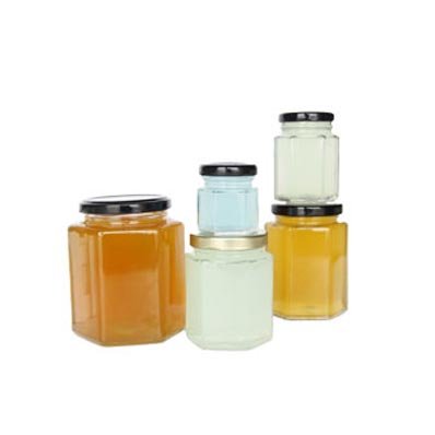 Free sample clear 400ml hexagon glass jars with lids for honey