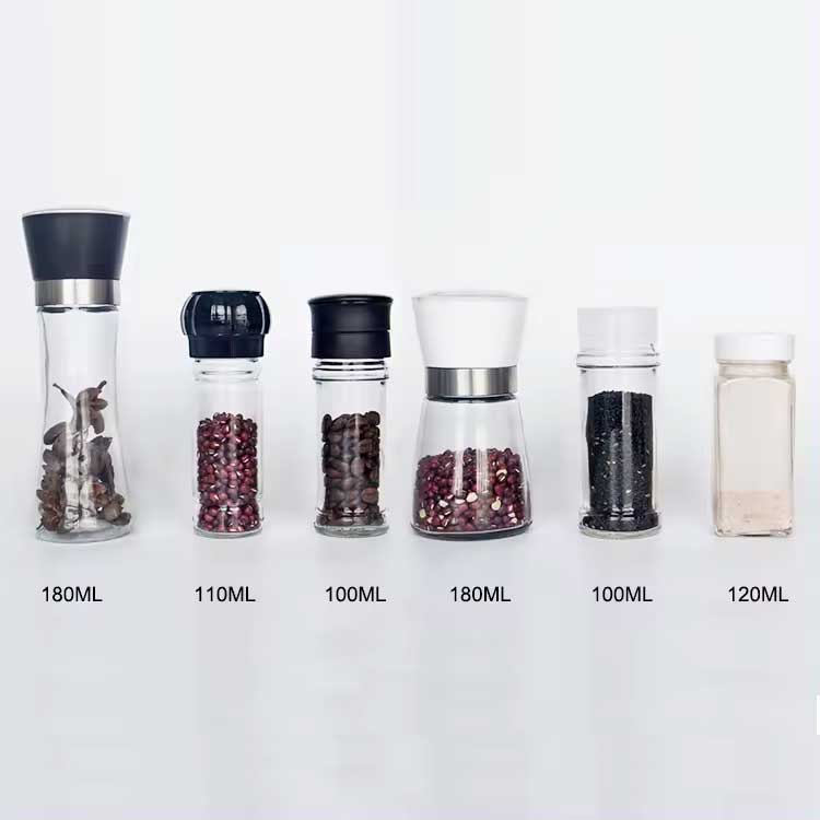Best clear mini 100ml glass spice bottle with plastic grinder top for spice pepper