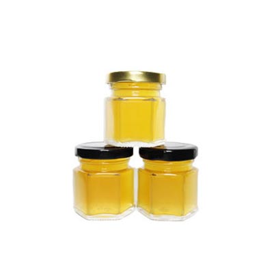 Hot selling mini hexagon glass candle jars with gold twist off lids
