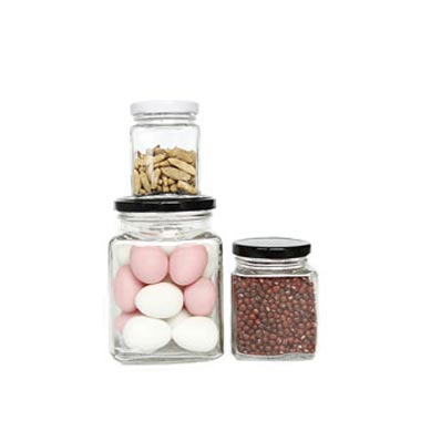 Clear 314ml square glass food storage jar with bamboo lids