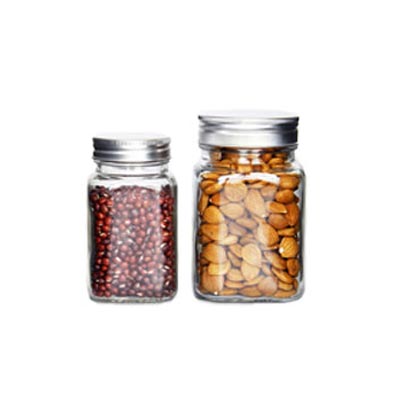 Factory price 12oz vintage square glass jars with lids for sale