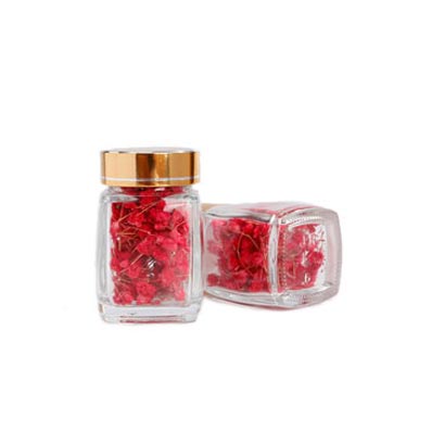 China manufaturer transparent wide mouth square glass airtight jars with gold lids and customized lo