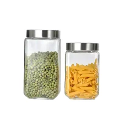 Food storage empty clear square 2200ml large glass organization jars with metal lid