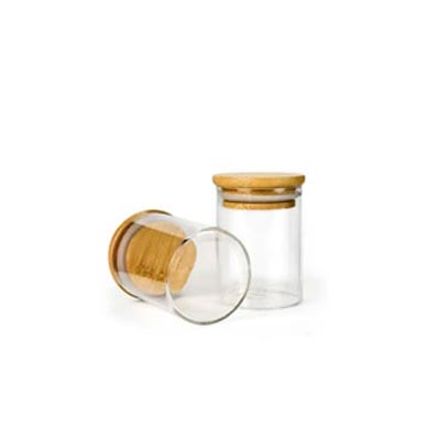 Wholesale clear round 4oz glass herb jars with bamboo lids