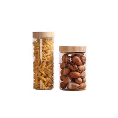 Factory price bulk sale clear 500ml glass jar with bamboo screw lid