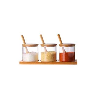 Wholesale clear 8oz glass spice jar with wooden lid and spoon