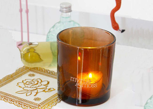 Home decorative frosted amber glass candle jar with wooden lid