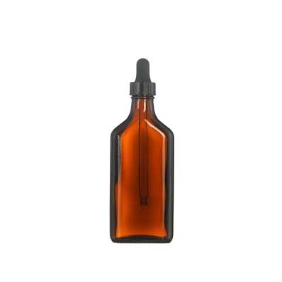 Wholesale 100ml amber glass oblong flasks with bulb dropper for personal care