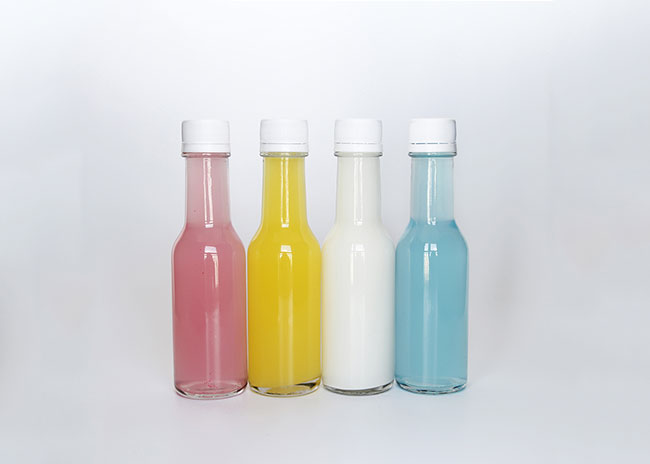 Cheap 200ml fancy glass juice bottle with cap for fruit juice