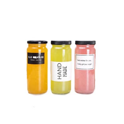 Large clear 480ml cylinder glass juice jars with lids for fruit juice storage