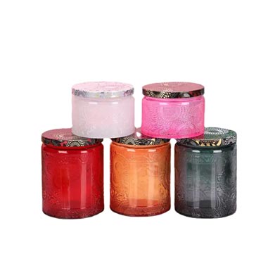 Luxury straight side private label 100ml 250ml embossed glass candle jars with lids for scented cand