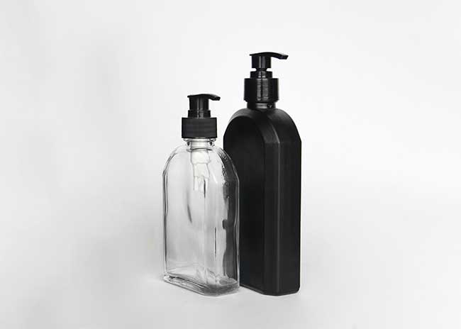 500ml flat empty black glass lotion bottles with dispenser pump