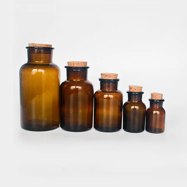 Wide mouth small 1oz amber glass apothecary jars with lids