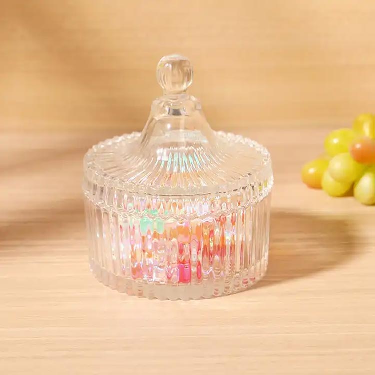 Luxury small 220ml decorative glass candy storage jars with lids for party