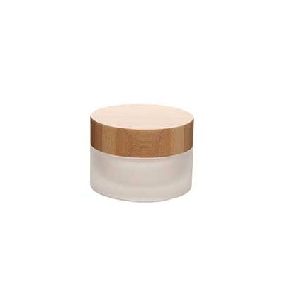 Luxury 30ml 50ml frosted glass cream jars with wood lids for skin cream