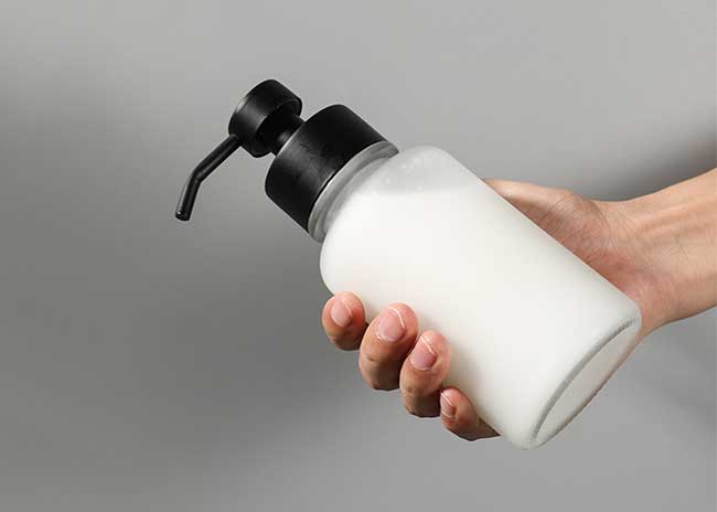 Bulk sale 350ml glass soap dispenser bottles with black pump for liquid lotion 