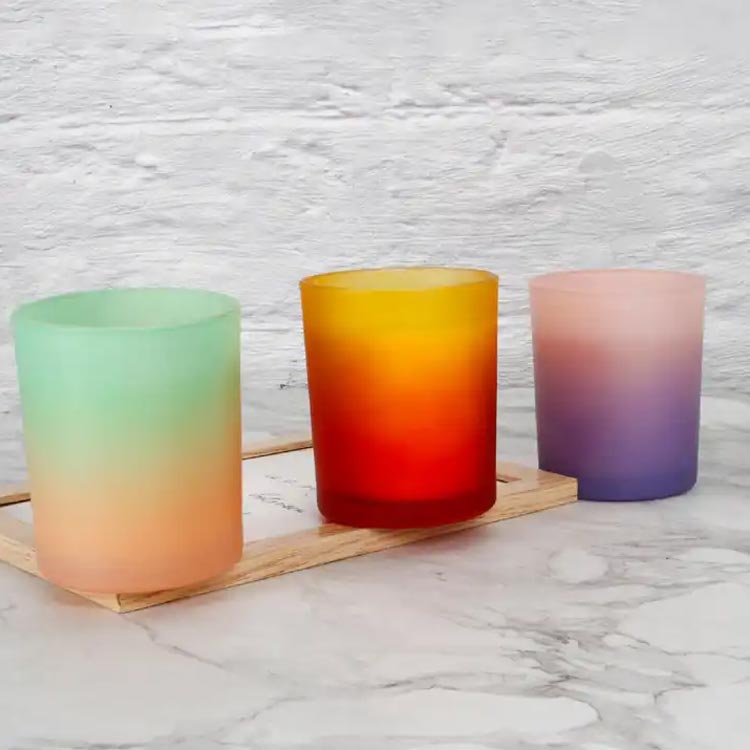 Wide mouth wax filled gradient color 5oz iridescent glass candle jars for home decoration