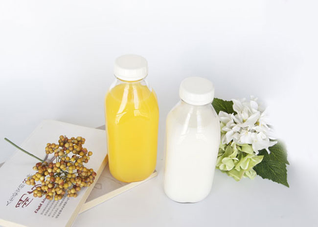 Free sample 16oz french square glass bottles with twist off caps for Milk/Juice