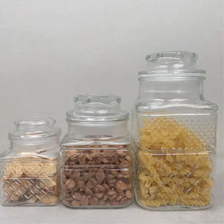 Multifunctional clear square large 1500ml 2000ml glass cookie jars with airtight lids