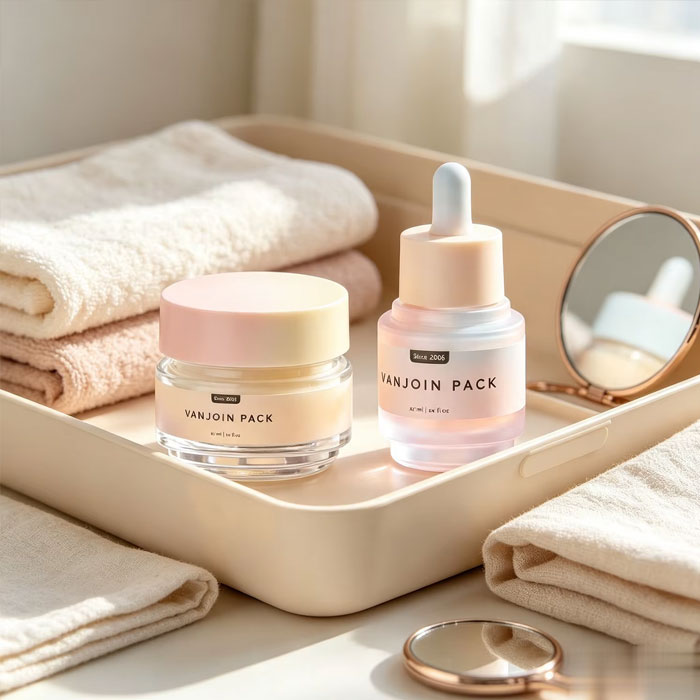 Luxury Empty Glass Skincare Packaging Cosmetic Cream Jar and Essential Oil Essence Serum Hair Oil Packaging Dropper Bottle Set