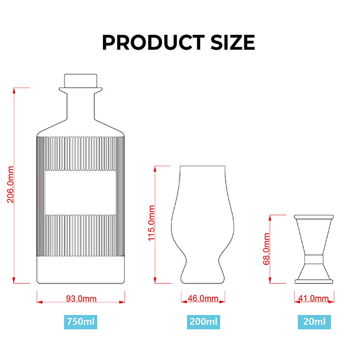 Heavy Base Stripe Glass Decanter with Label T-Top Cork,Elegant Home Bar Accent | Thick, Lead-free Glass Juice Wine Whiskey Liquor Bottle for Home Brewing, Gifting & Display