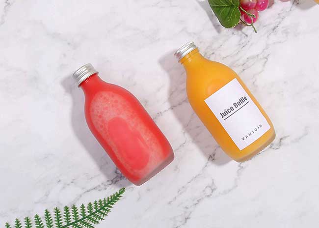Frosted food grade 500ml glass juice bottles with aluminum caps