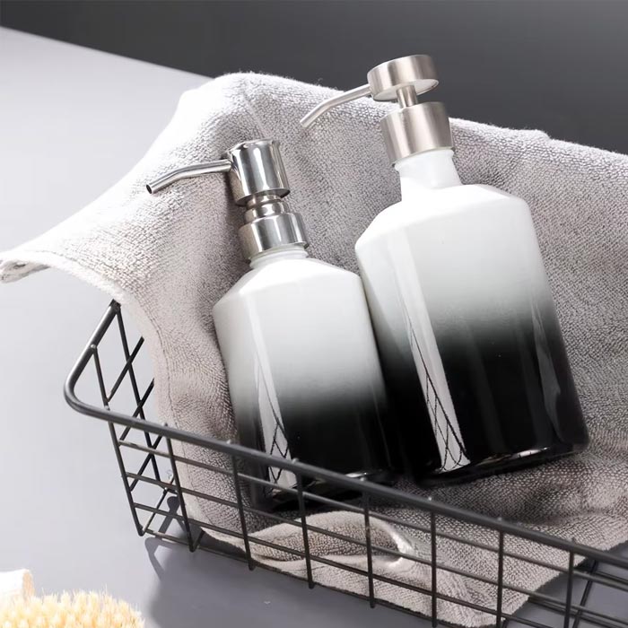 Custom Off-shoulder Glass Body Lotion & Shampoo Bottles with Gel Pump 350ml 500ml Lotion Bottle with Custom Logo or Label